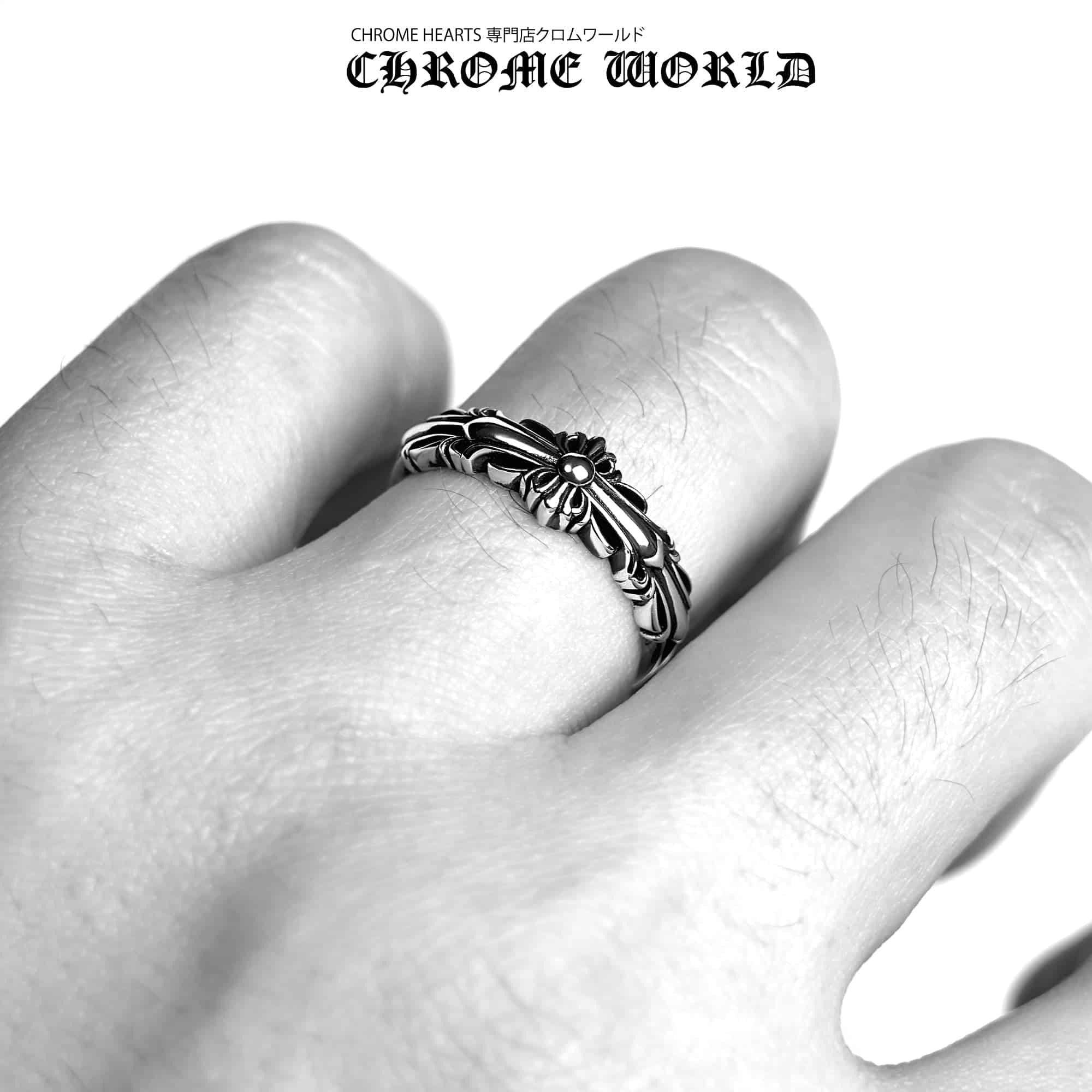 authentic baby double floral cross ring - premium designer jewelry front view
