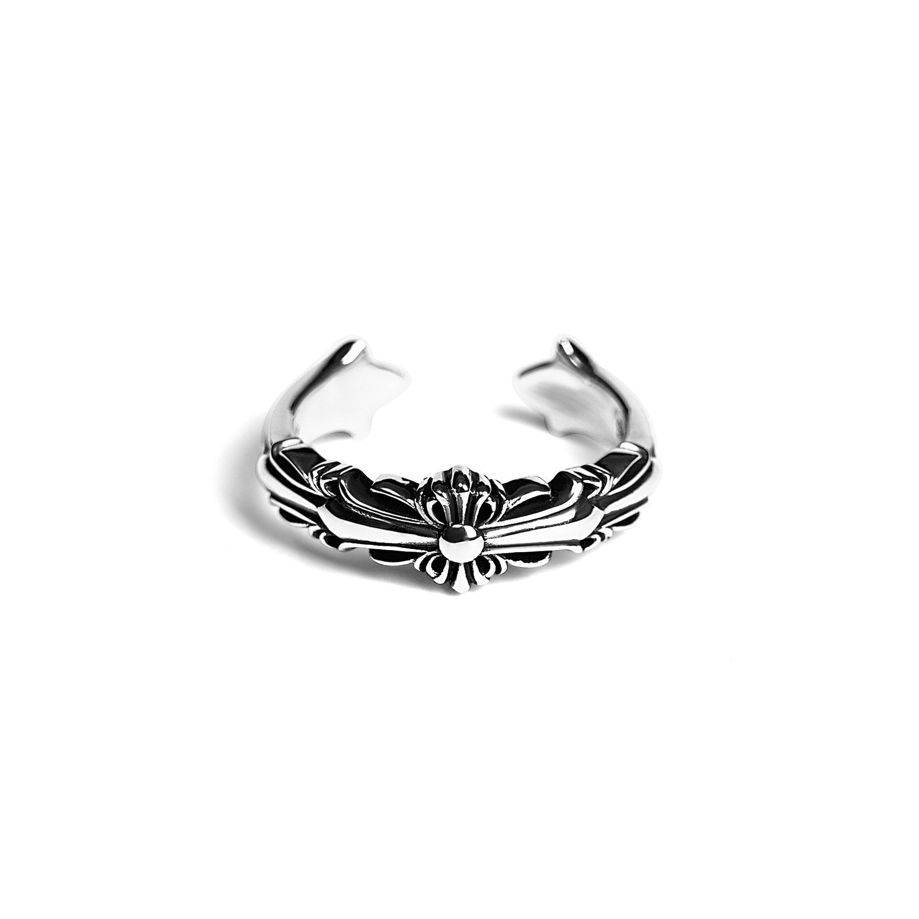 authentic baby double floral cross ring - premium designer jewelry front view