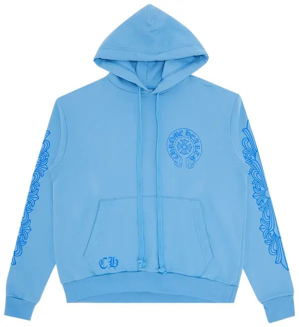 authentic blue chrome hearts hoodie - premium designer jewelry front view