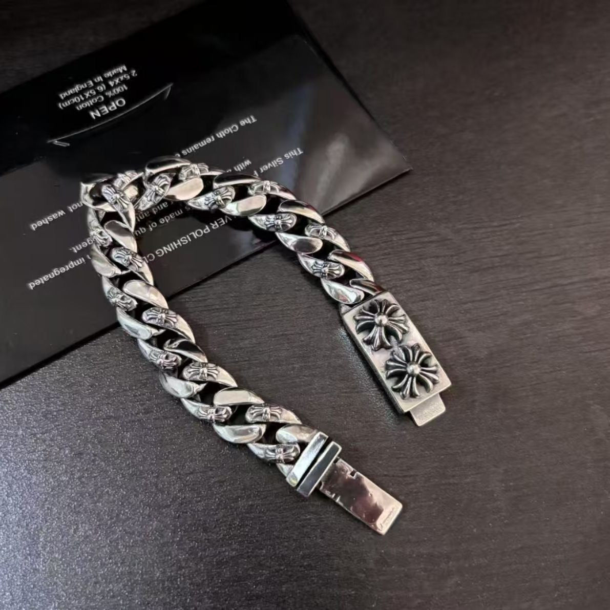 authentic chrome hearts classic ch plus box id bracelet - premium designer jewelry front view