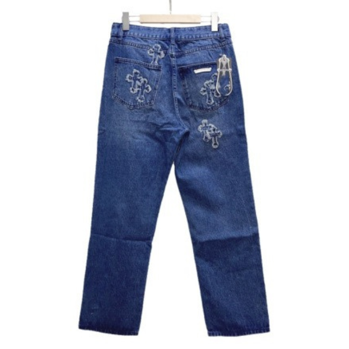 authentic chrome heart zipper jeans - premium designer jewelry front view