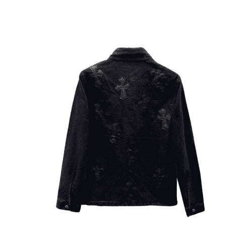 authentic chrome hearts all black denim jacket - premium designer jewelry front view