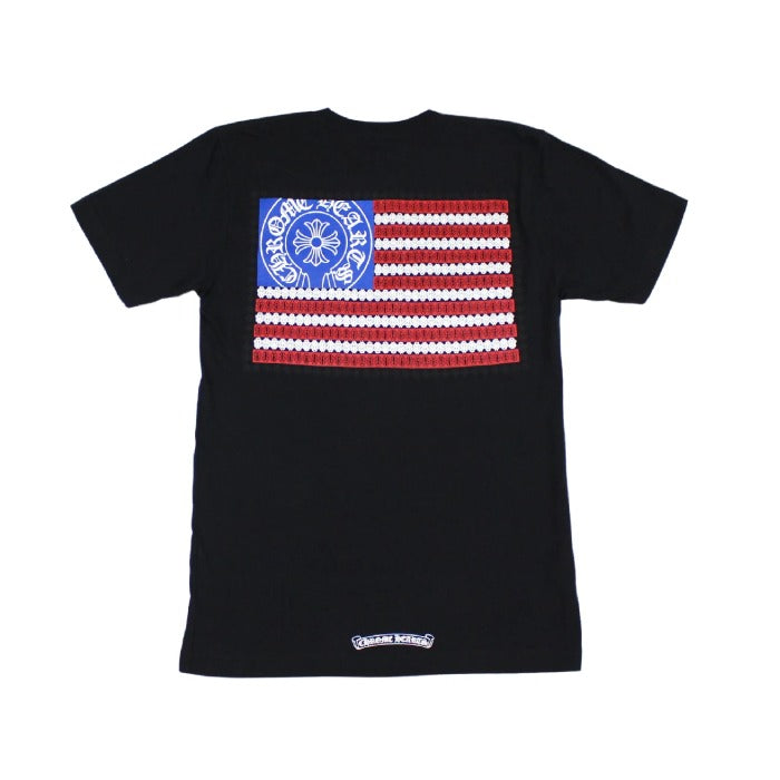 authentic chrome hearts american flag t-shirt – black - premium designer jewelry front view