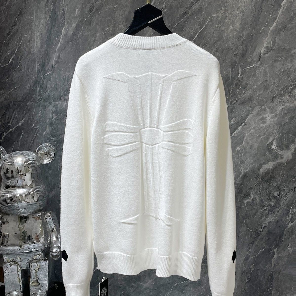 authentic chrome hearts beige long sleeve sweater - premium designer jewelry front view