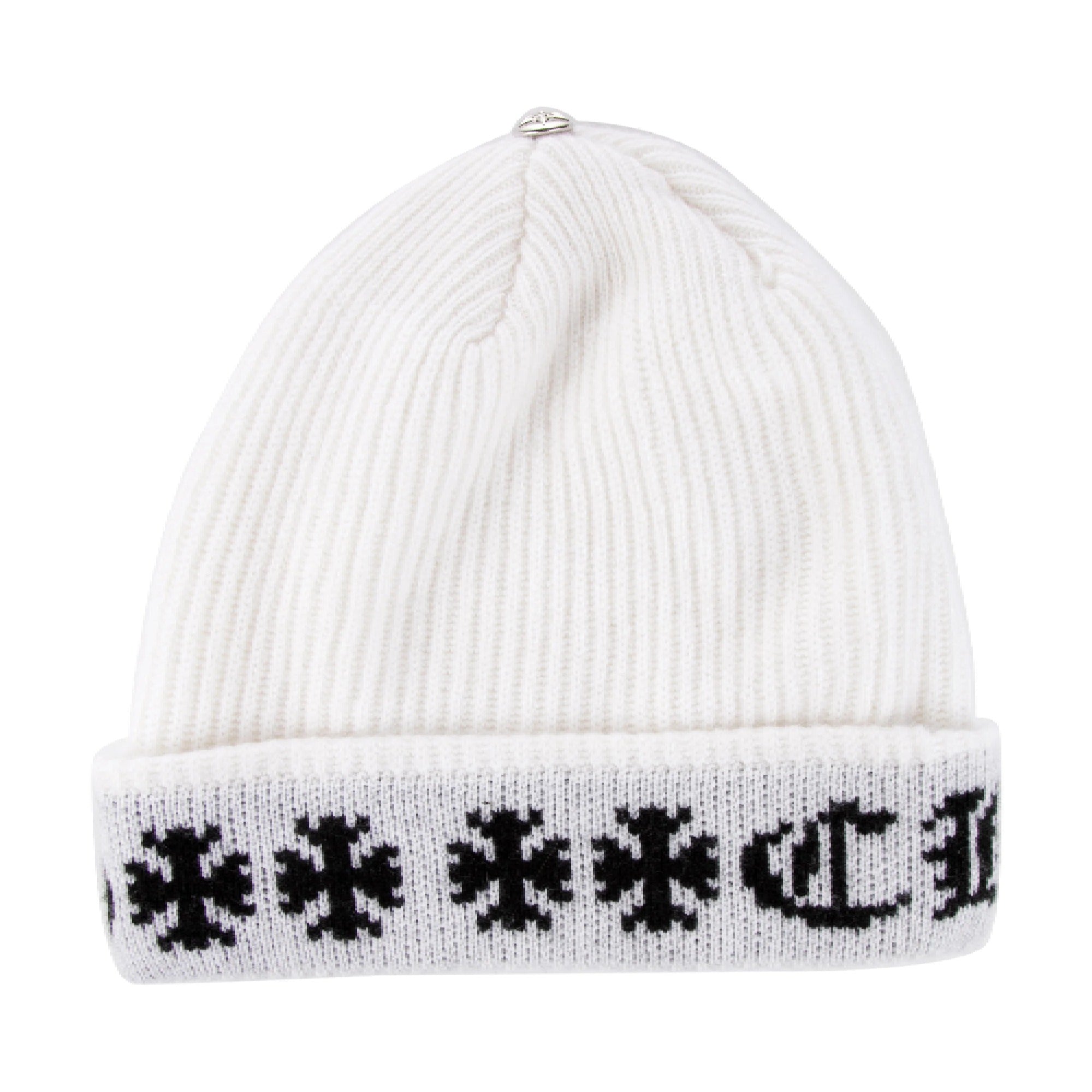 authentic chrome hearts big daddy cashmere beanie – white - premium designer jewelry front view