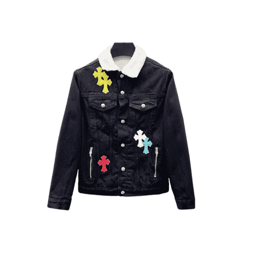 authentic chrome hearts black denim jacket - premium designer jewelry front view