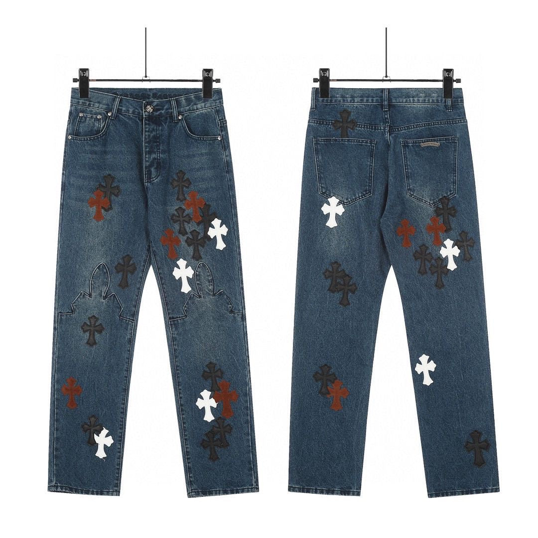 authentic chrome hearts black white label jeans - premium designer jewelry front view