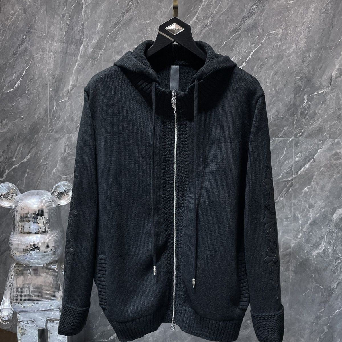 Chrome Hearts Black Wool Leather Patches Hoodie - Chrome Hearts