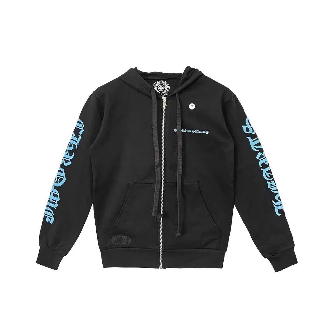 Chrome Hearts Blue Script Zip Up Hoodie - Chrome Hearts