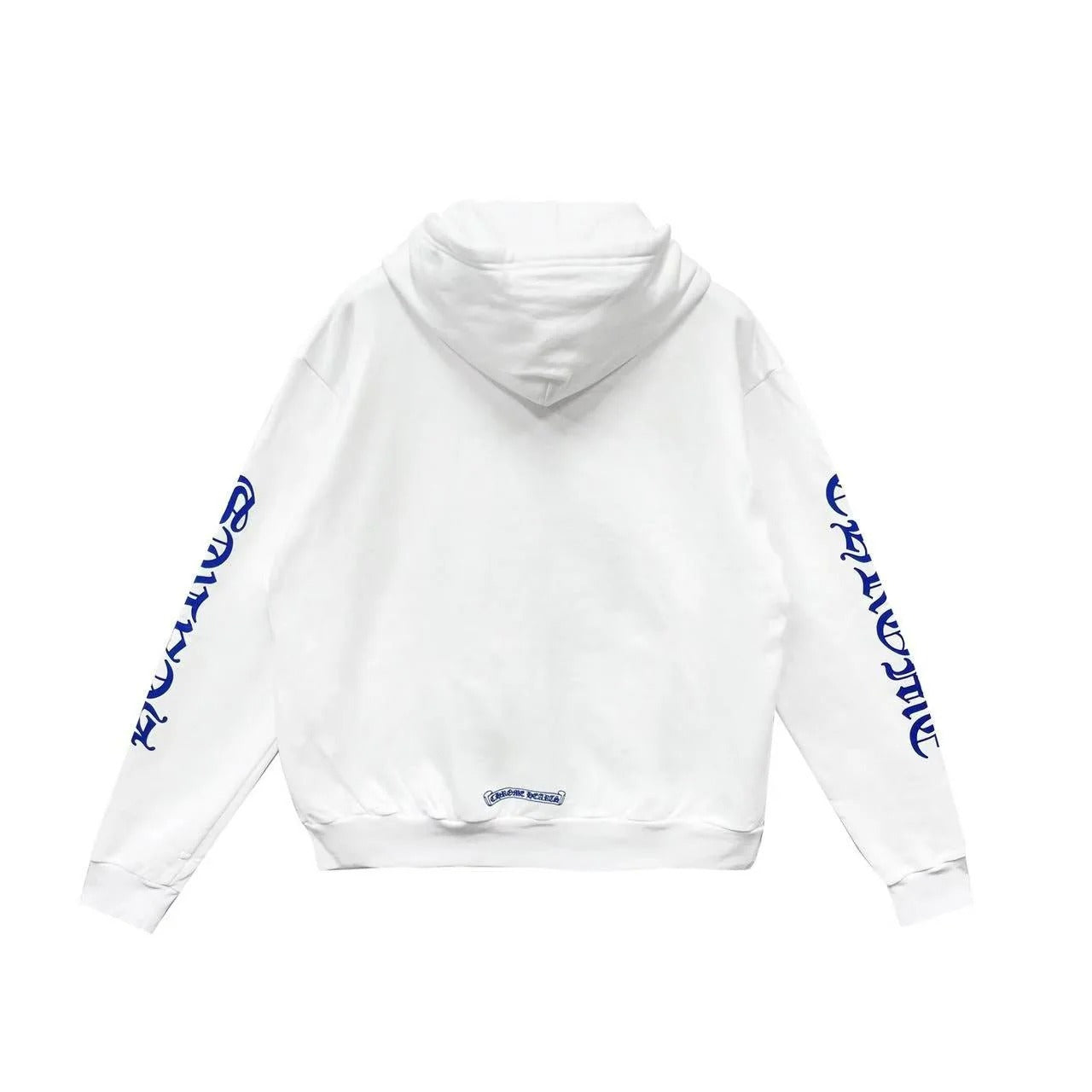 authentic chrome hearts blue scroll white zip up hoodie - premium designer jewelry front view