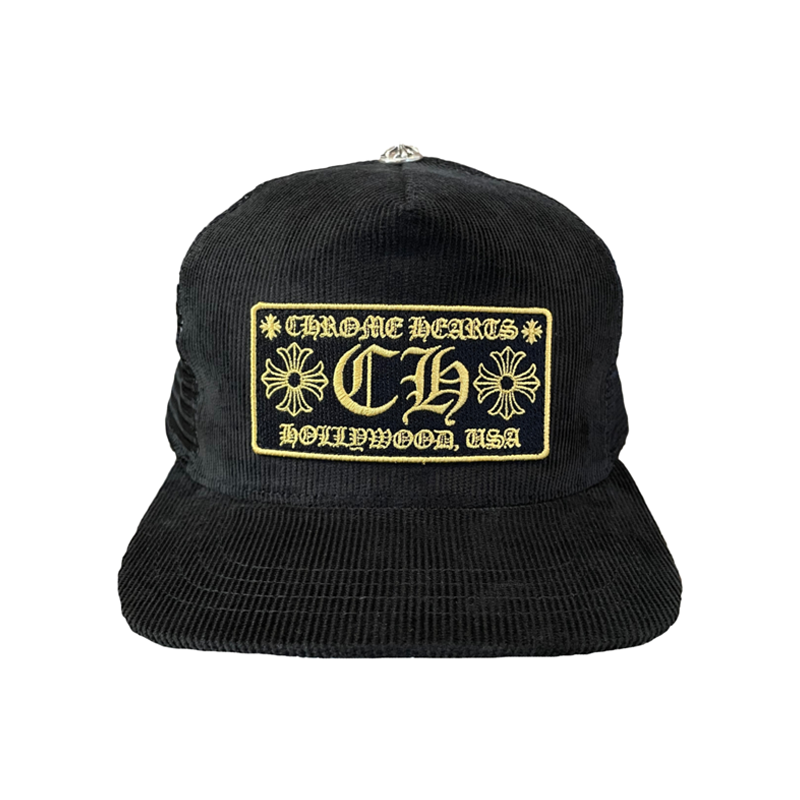 authentic chrome hearts ch hollywood corduroy trucker hat - premium designer jewelry front view