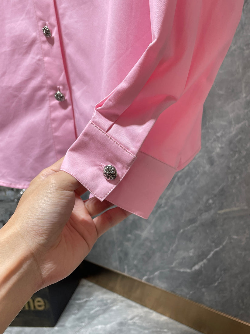 authentic chrome hearts casual t-shirt pink - premium designer jewelry front view