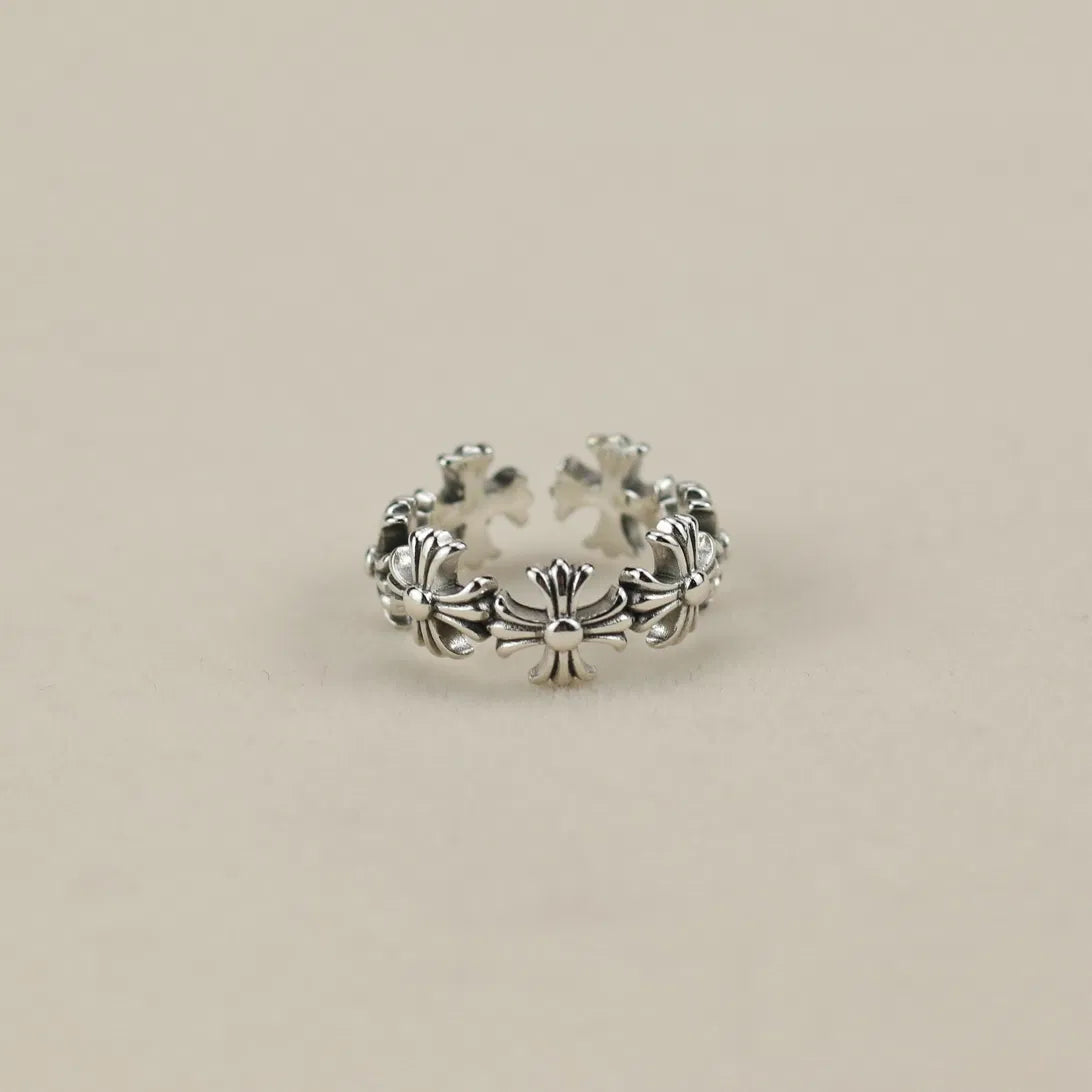 authentic chrome hearts cemetery cross eternity ring - premium designer jewelry front view