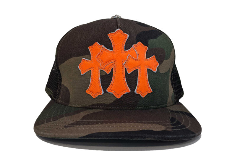 authentic chrome hearts cemetery trucker hat – camo - premium designer jewelry front view