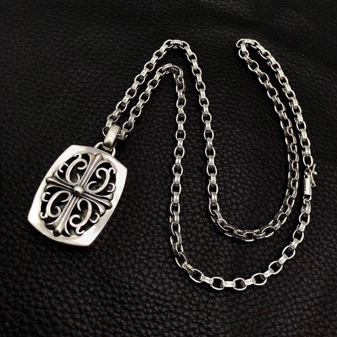 authentic chrome hearts cross cutout dog tag pendant necklace - premium designer jewelry front view