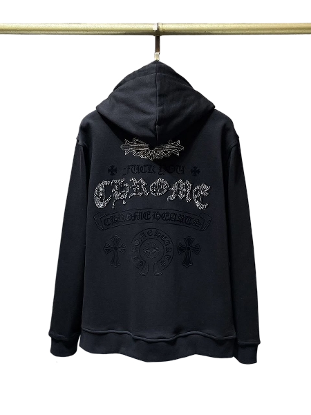 authentic chrome hearts cross embroidery black hoodie - premium designer jewelry front view