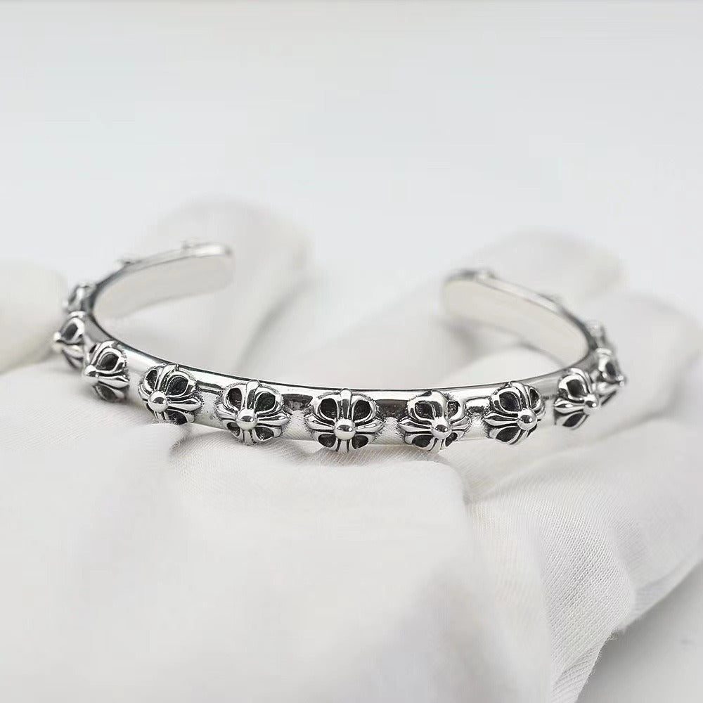 authentic chrome hearts cross flower cuff bracelet - premium designer jewelry front view