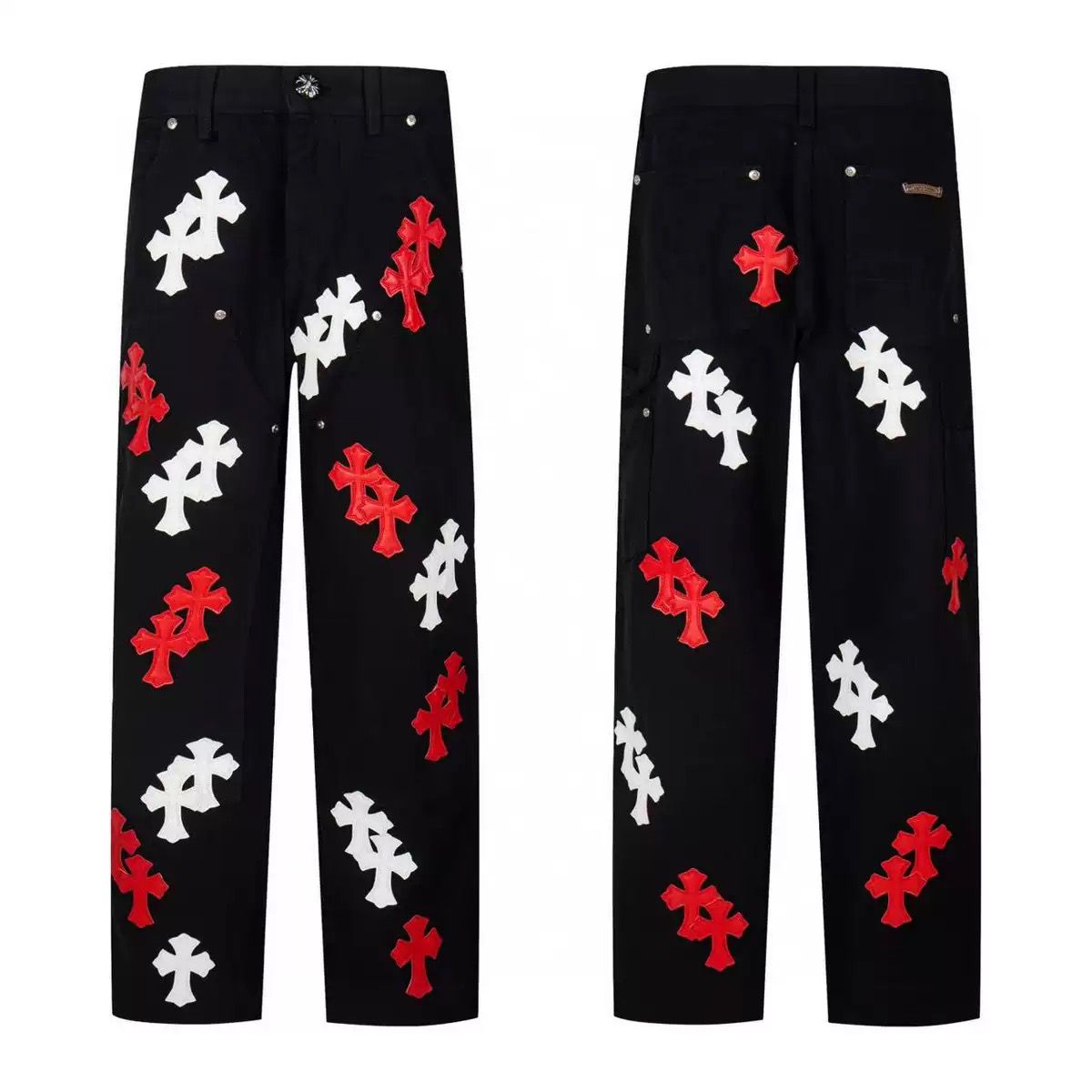 authentic chrome hearts cross logo jeans - premium designer jewelry front view