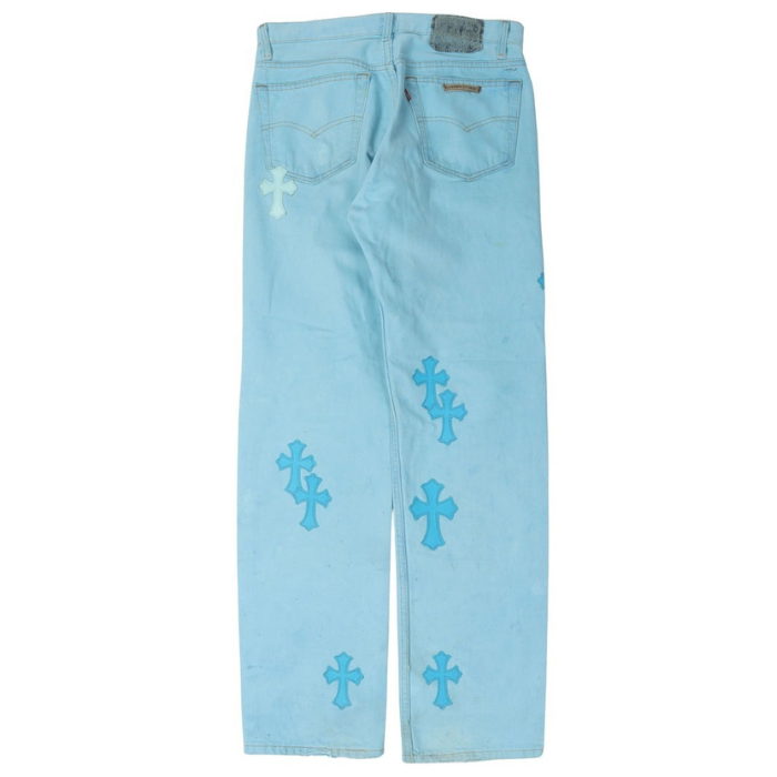 authentic chrome hearts cross patch drake jeans - premium designer jewelry front view
