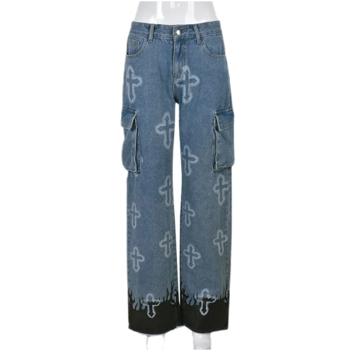 authentic chrome hearts cross jeans - premium designer jewelry front view