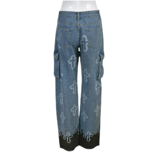 authentic chrome hearts cross jeans - premium designer jewelry front view