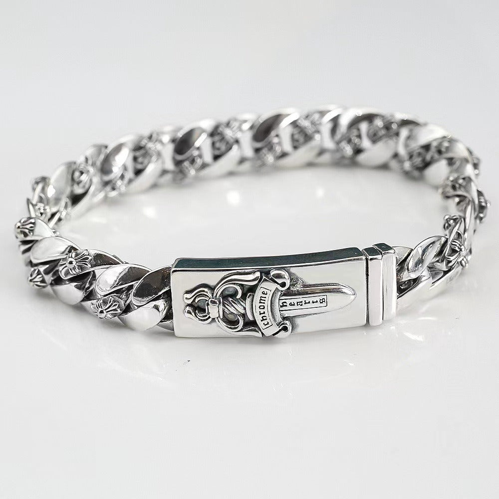 authentic chrome hearts dagger curb link bracelet - premium designer jewelry front view