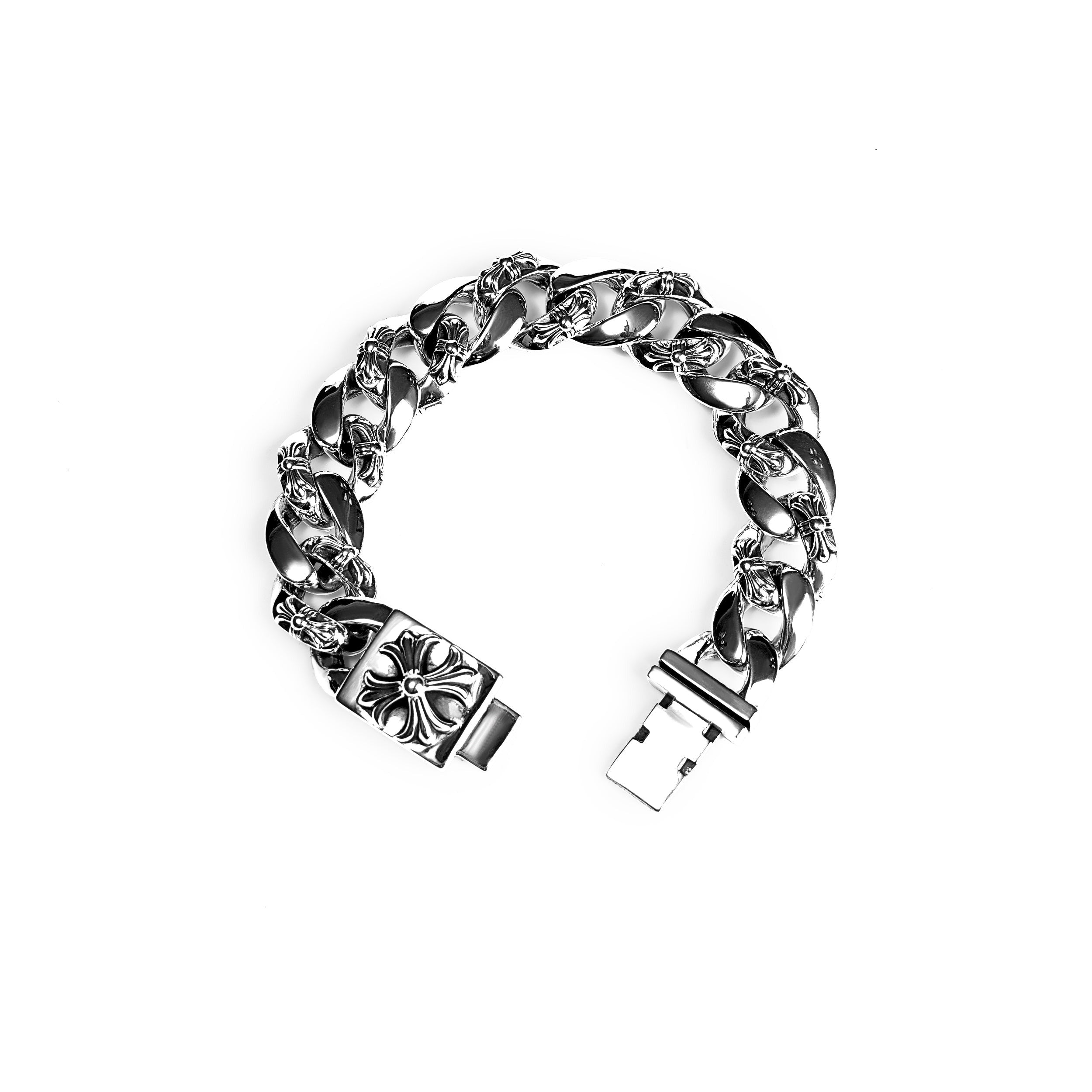 authentic chrome hearts fancy chain box bracelet - premium designer jewelry front view