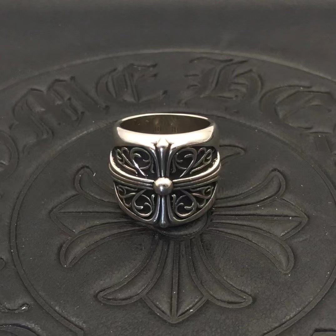 authentic chrome hearts filigree cross ring - premium designer jewelry front view