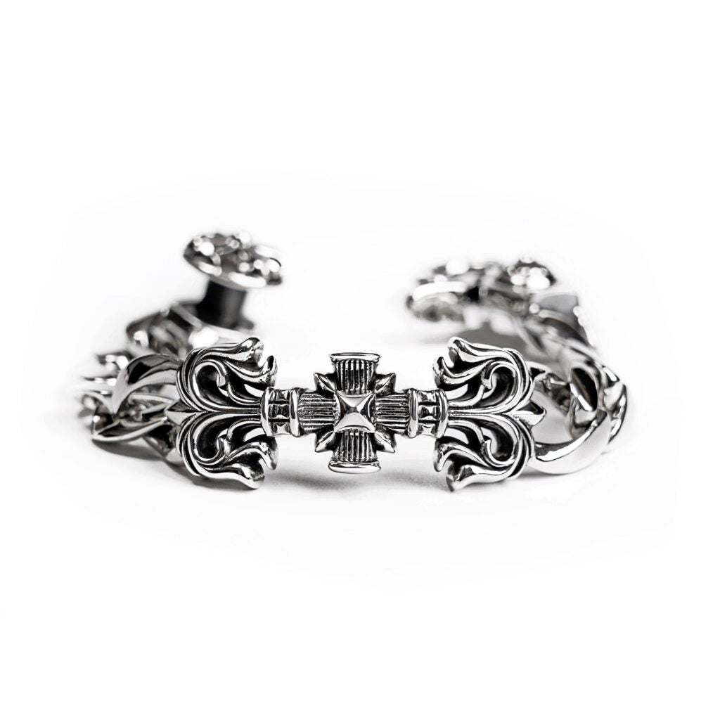 authentic chrome hearts filigree square cross clip bracelet - premium designer jewelry front view
