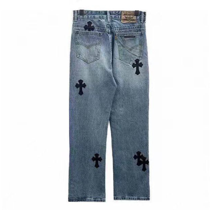 authentic chrome hearts graffiti red lips jeans - premium designer jewelry front view