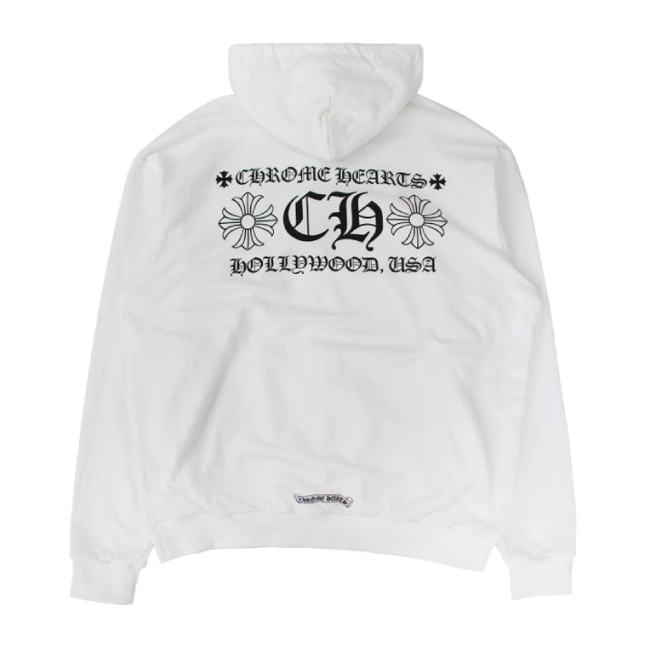 authentic chrome hearts hollywood patchwork hoodie - premium designer jewelry front view