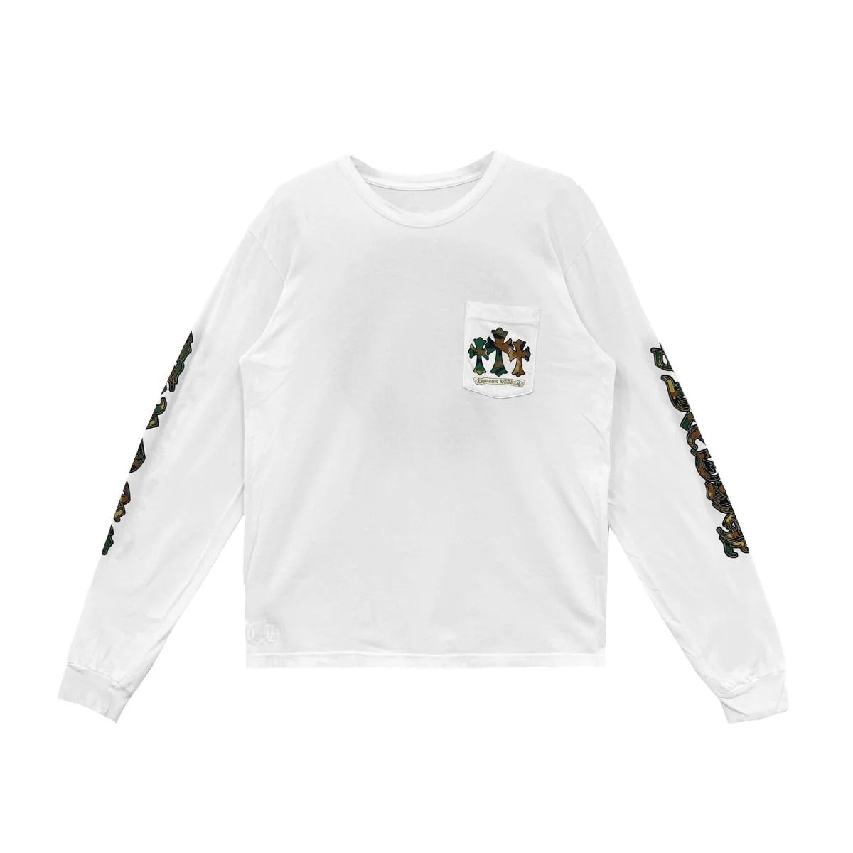 authentic chrome hearts horse shoe long-sleeve t shirt white camo - premium designer jewelry front view