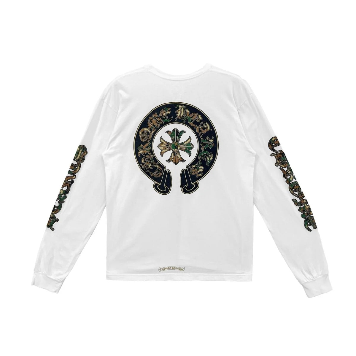 authentic chrome hearts horse shoe long-sleeve t shirt white camo - premium designer jewelry front view