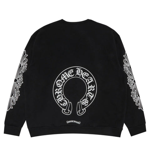 authentic chrome hearts horseshoe floral logo crewneck – black - premium designer jewelry front view