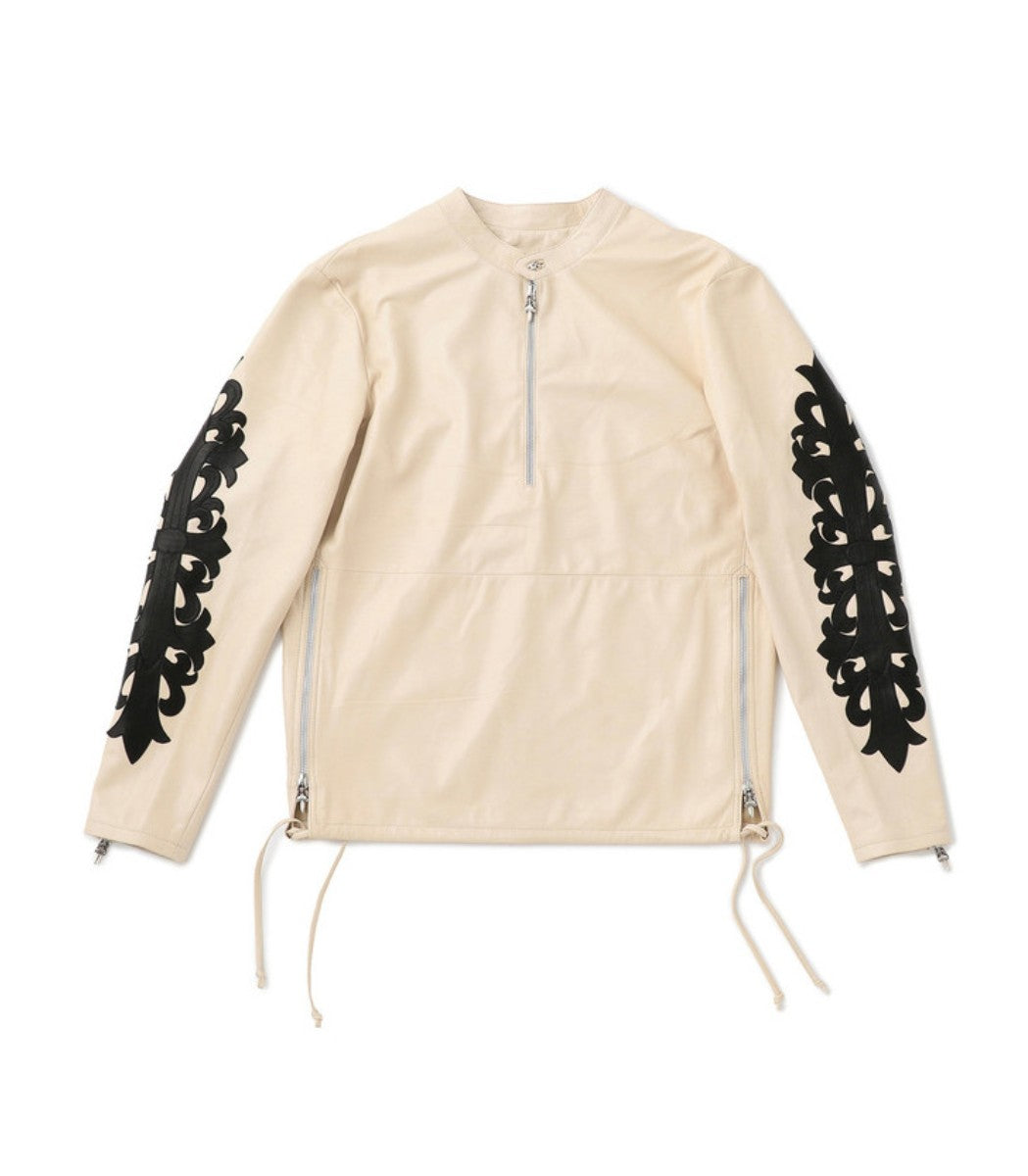 authentic chrome hearts jacket dover street market ginza ez rider leather beige - premium designer jewelry front view