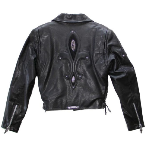 authentic chrome hearts leather jacket x dover street market ginza cemetary spine beige - premium designer jewelry front view