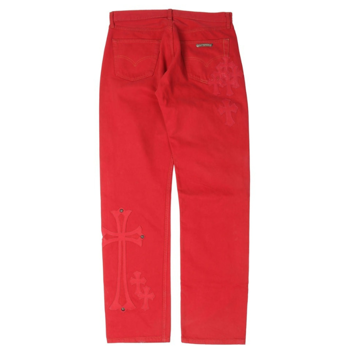 authentic chrome hearts levi’s cross patch jeans - premium designer jewelry front view