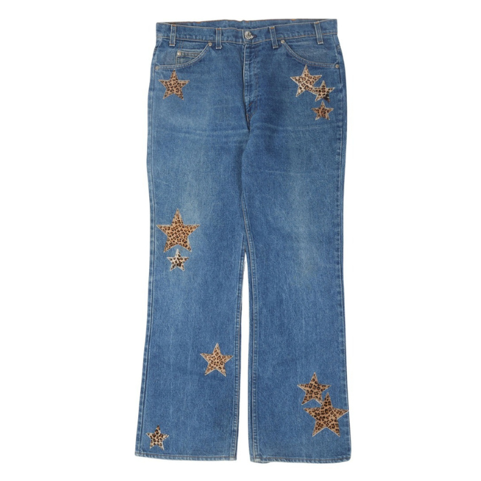 authentic chrome hearts levi’s star patch jeans blue - premium designer jewelry front view