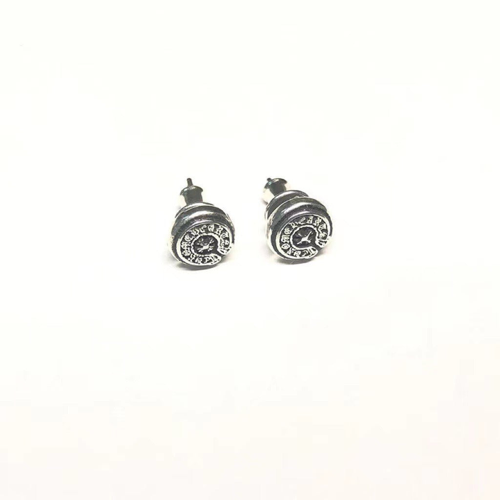 authentic chrome hearts logo stamp stud earrings - premium designer jewelry front view