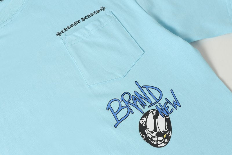 authentic chrome hearts matty boy ‘brain new’ t-shirt – light blue - premium designer jewelry front view