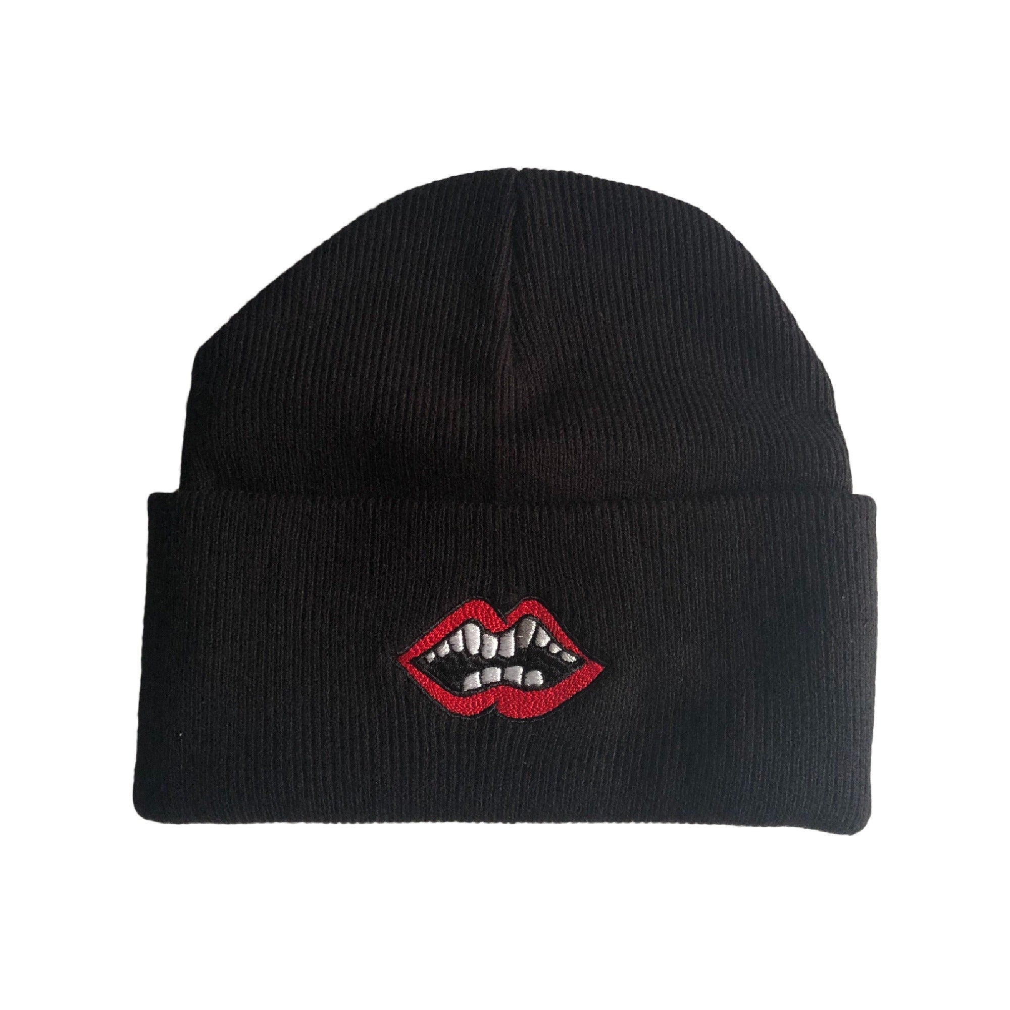 authentic chrome hearts matty boy chomper beanie black - premium designer jewelry front view