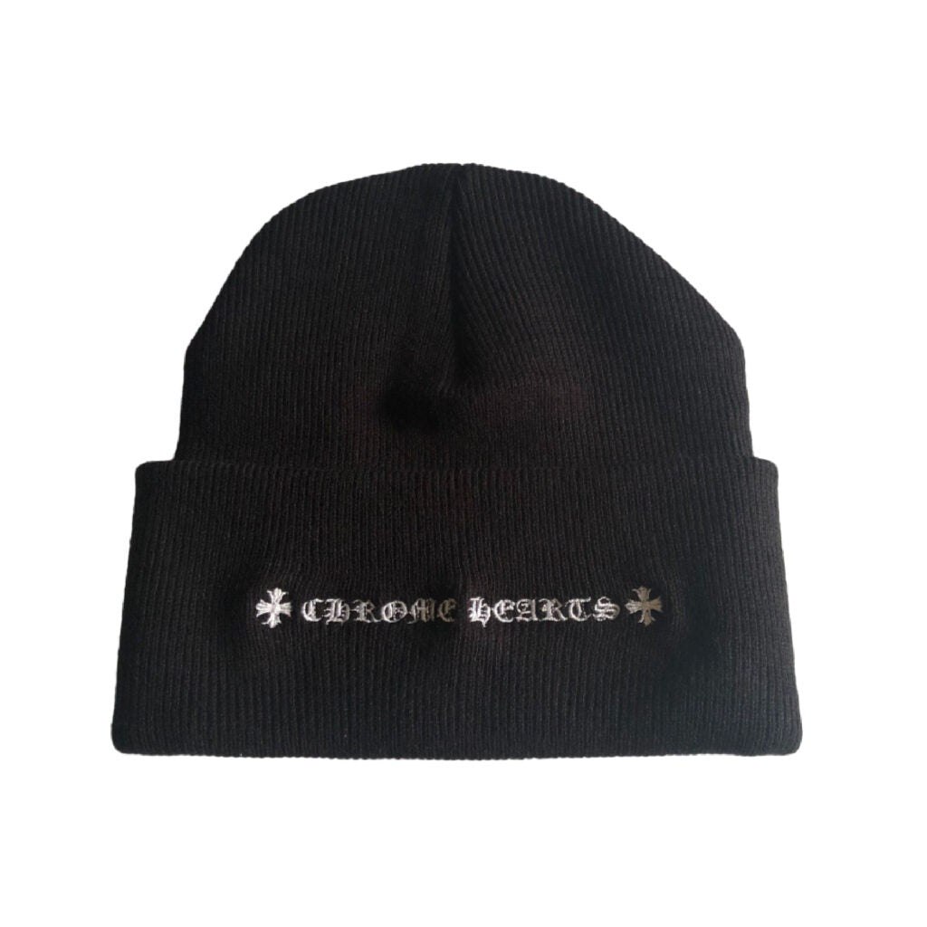 authentic chrome hearts matty boy chomper beanie black - premium designer jewelry front view
