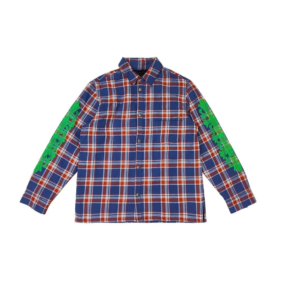 authentic chrome hearts matty boy link plaid flannel shirt - premium designer jewelry front view