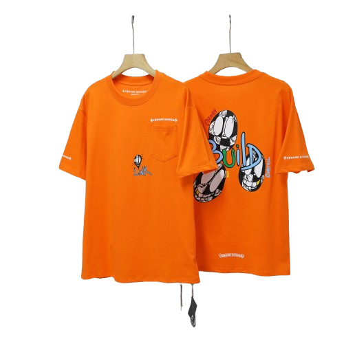 authentic chrome hearts matty boy orange link & build pocket t-shirt - premium designer jewelry front view