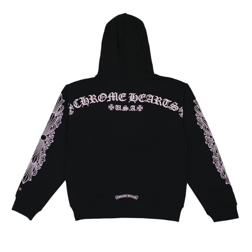 authentic chrome hearts matty boy shoulder logo hoodie black pink - premium designer jewelry front view