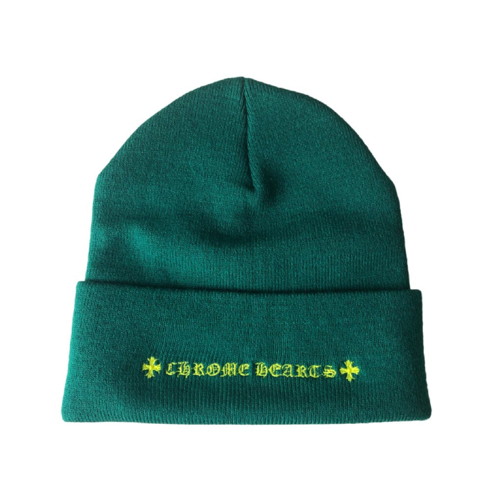authentic chrome hearts matty boy spec beanie – green - premium designer jewelry front view