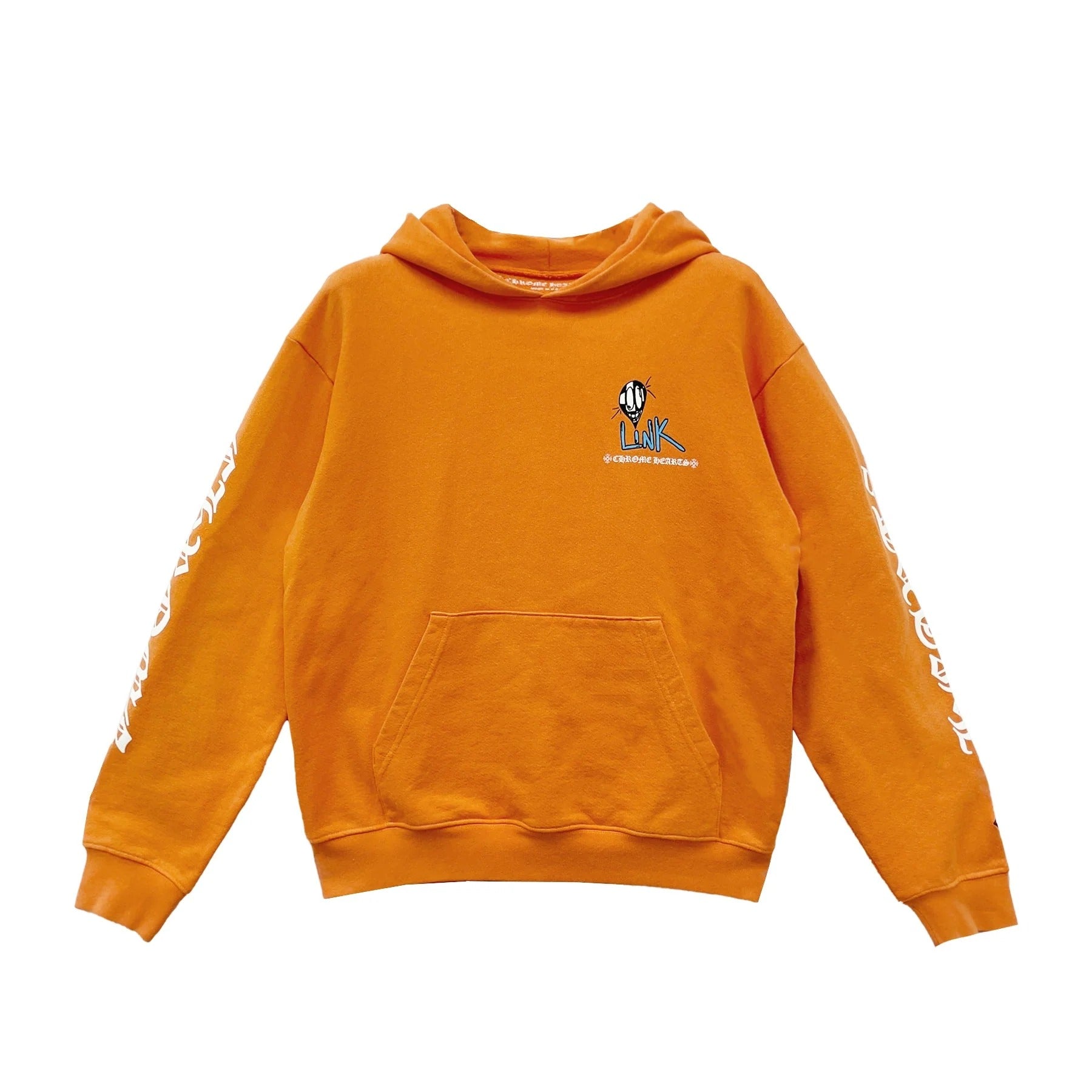 authentic chrome hearts matty boy vanity orange pullover hoodie - premium designer jewelry front view