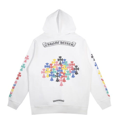 authentic chrome hearts multi color cross cemetery hoodie white - premium designer jewelry front view