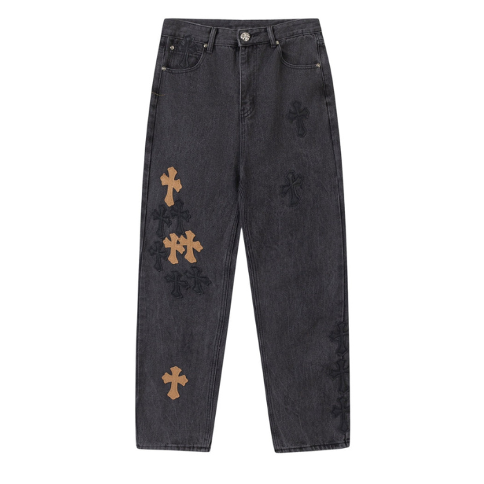 authentic chrome hearts multi cross jeans - premium designer jewelry front view