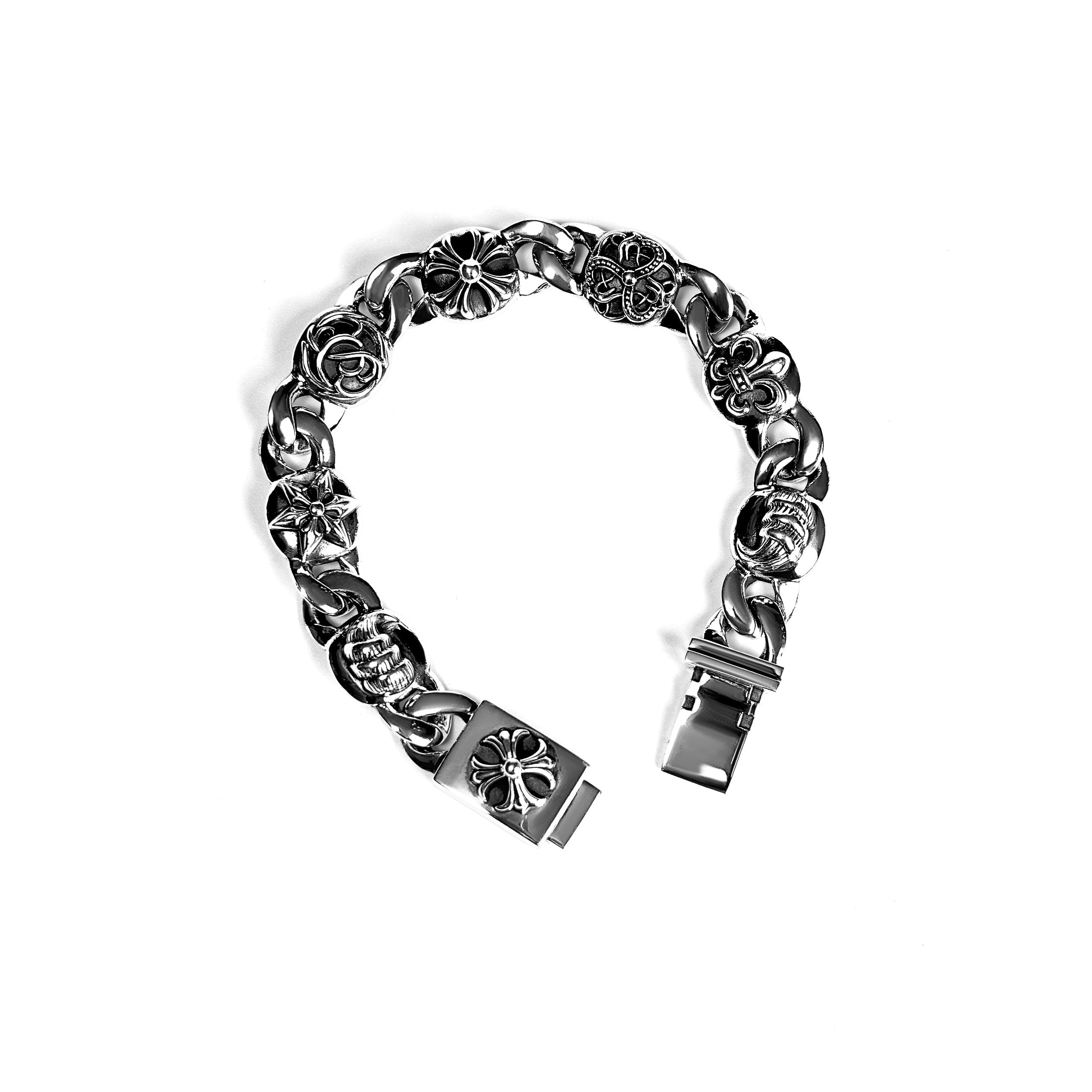 authentic chrome hearts multi link bracelet - premium designer jewelry front view